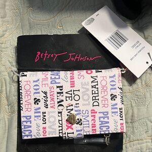 Betsey Johnson White Wallet with Pink, Blue and Black Word-Print